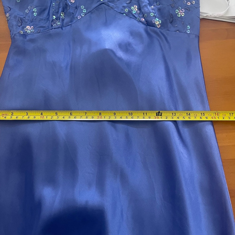 Zum Zum Satin Maxi Dress Blue Sequin Halter Open Back Vintage Y2K Formal 13-14 - Picture 10 of 16